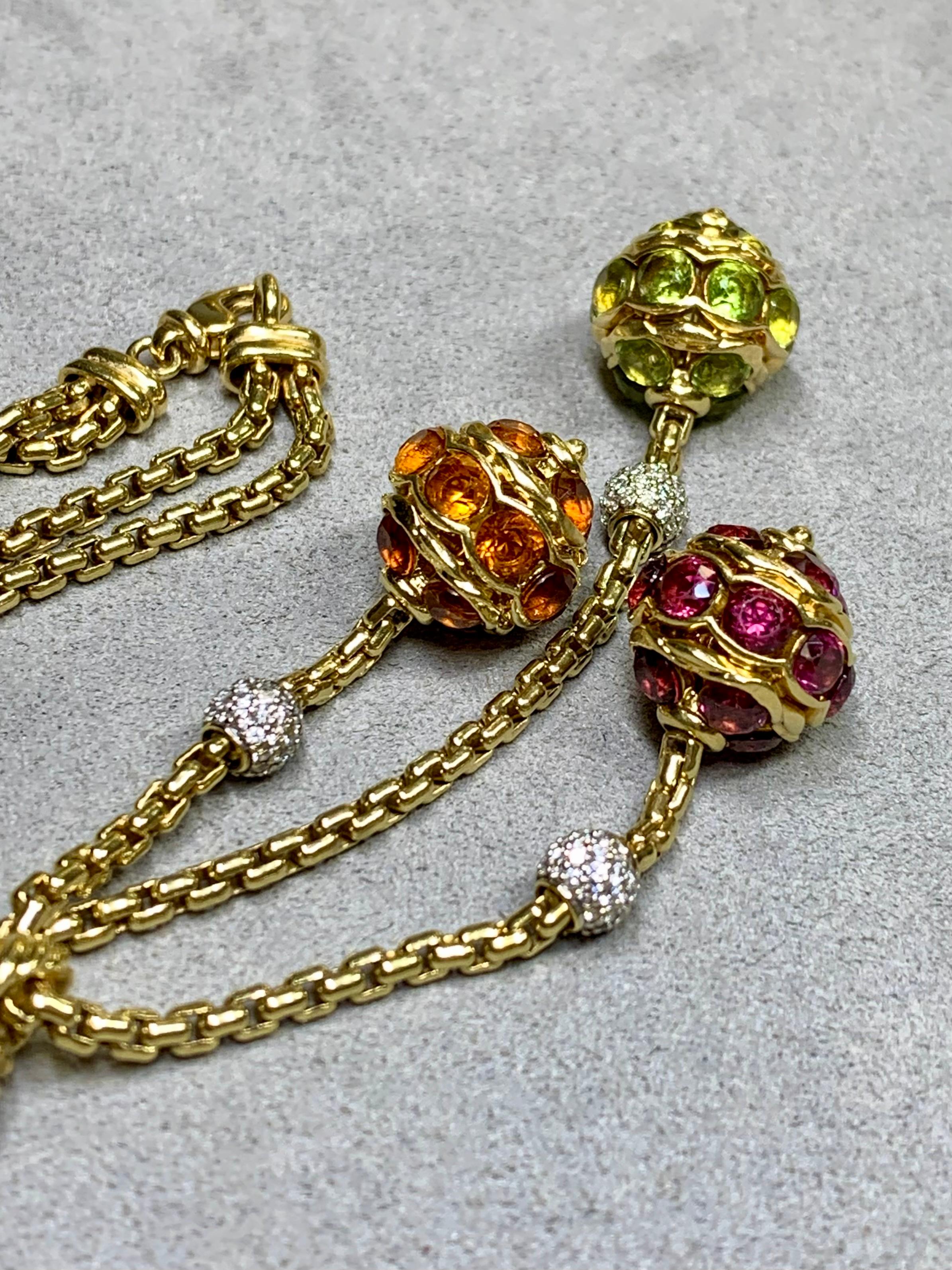 David Yurman 18K Diamant Peridot Granat Citrin Kugel Lariat Y Halskette im Zustand „Gut“ im Angebot in Winter Springs, FL