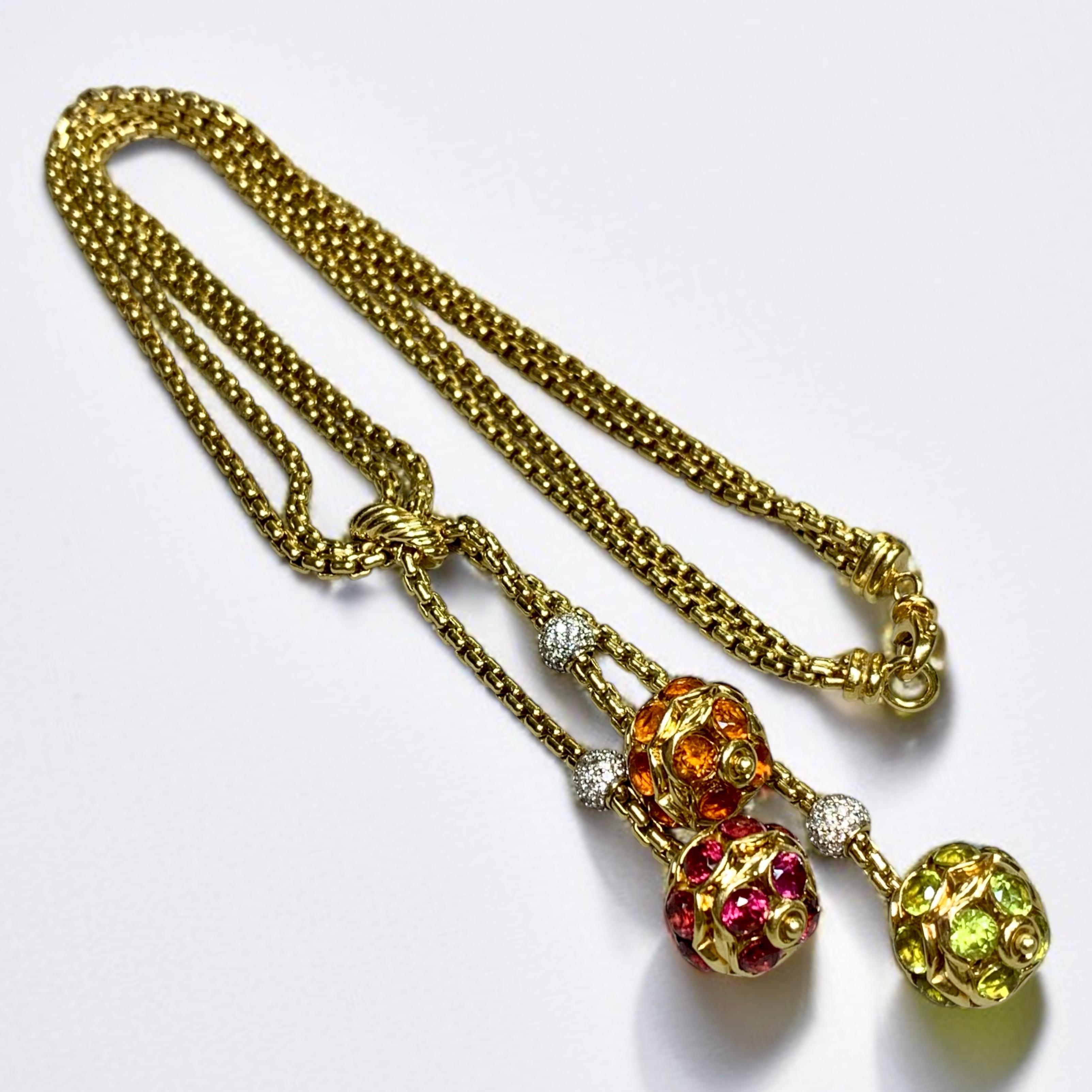 David Yurman 18K Diamant Peridot Granat Citrin Kugel Lariat Y Halskette für Damen oder Herren im Angebot