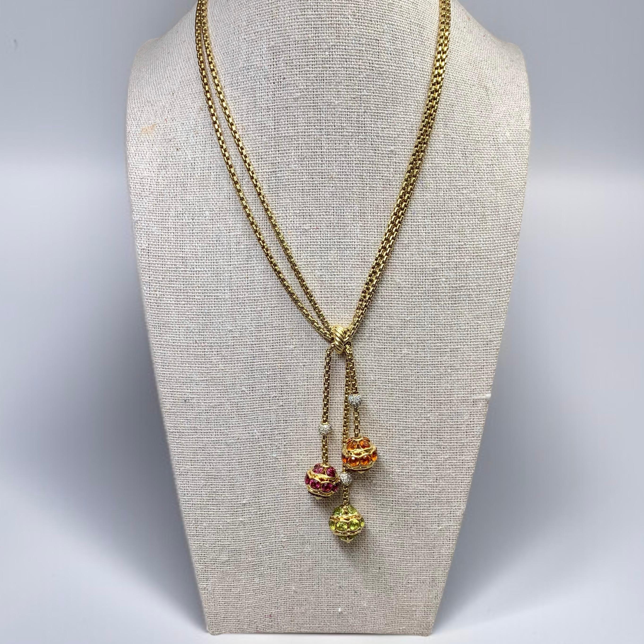 David Yurman 18K Diamant Peridot Granat Citrin Kugel Lariat Y Halskette im Angebot 1