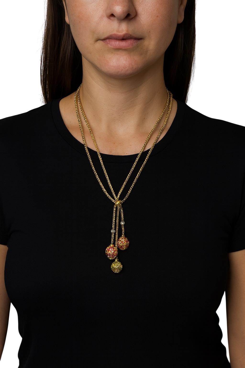 David Yurman, collier Y en or 18 carats avec sphères de diamants, péridots, grenats et citrines en vente 2