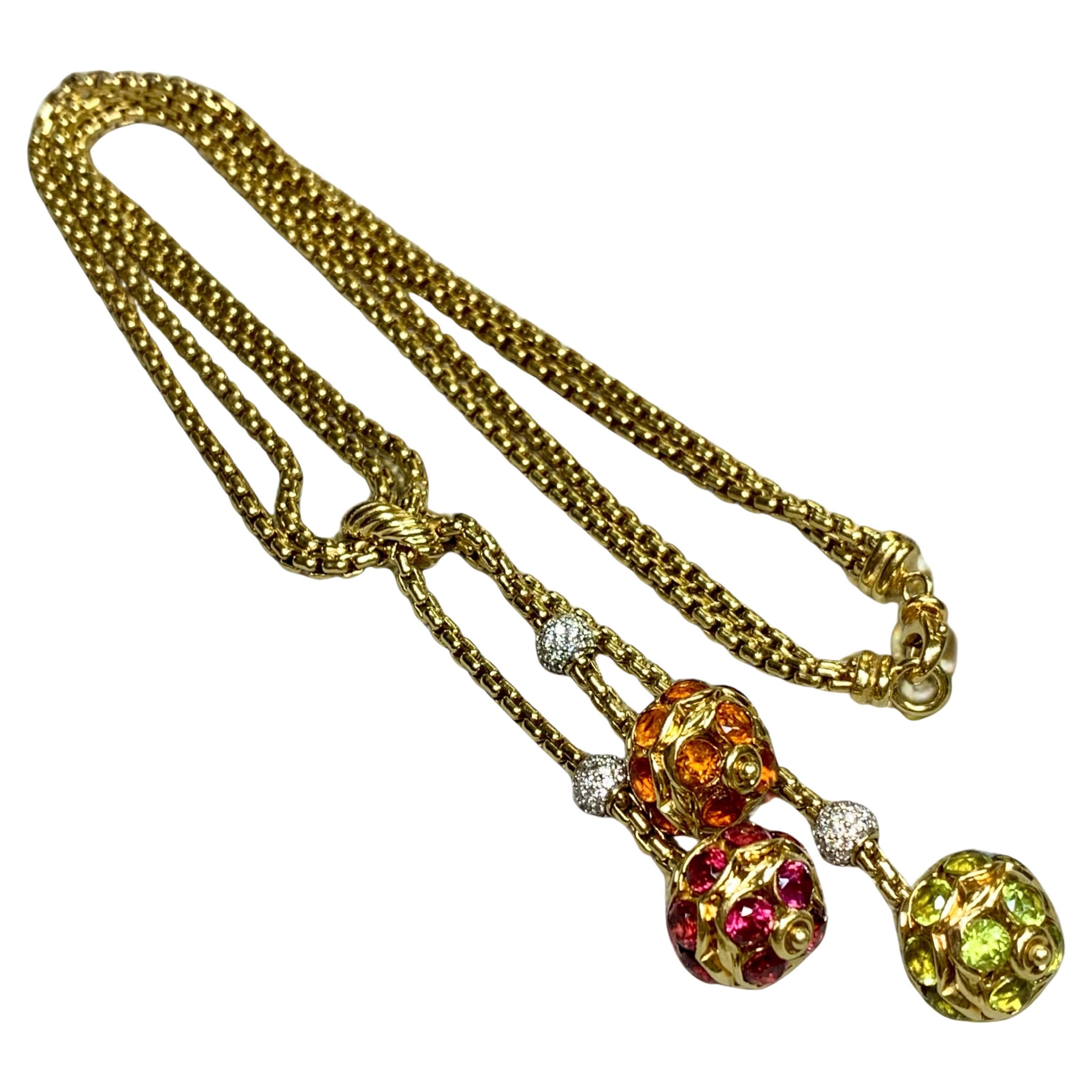 David Yurman 18K Diamond Peridot Garnet Citrine Sphere Ball Lariat Y Necklace