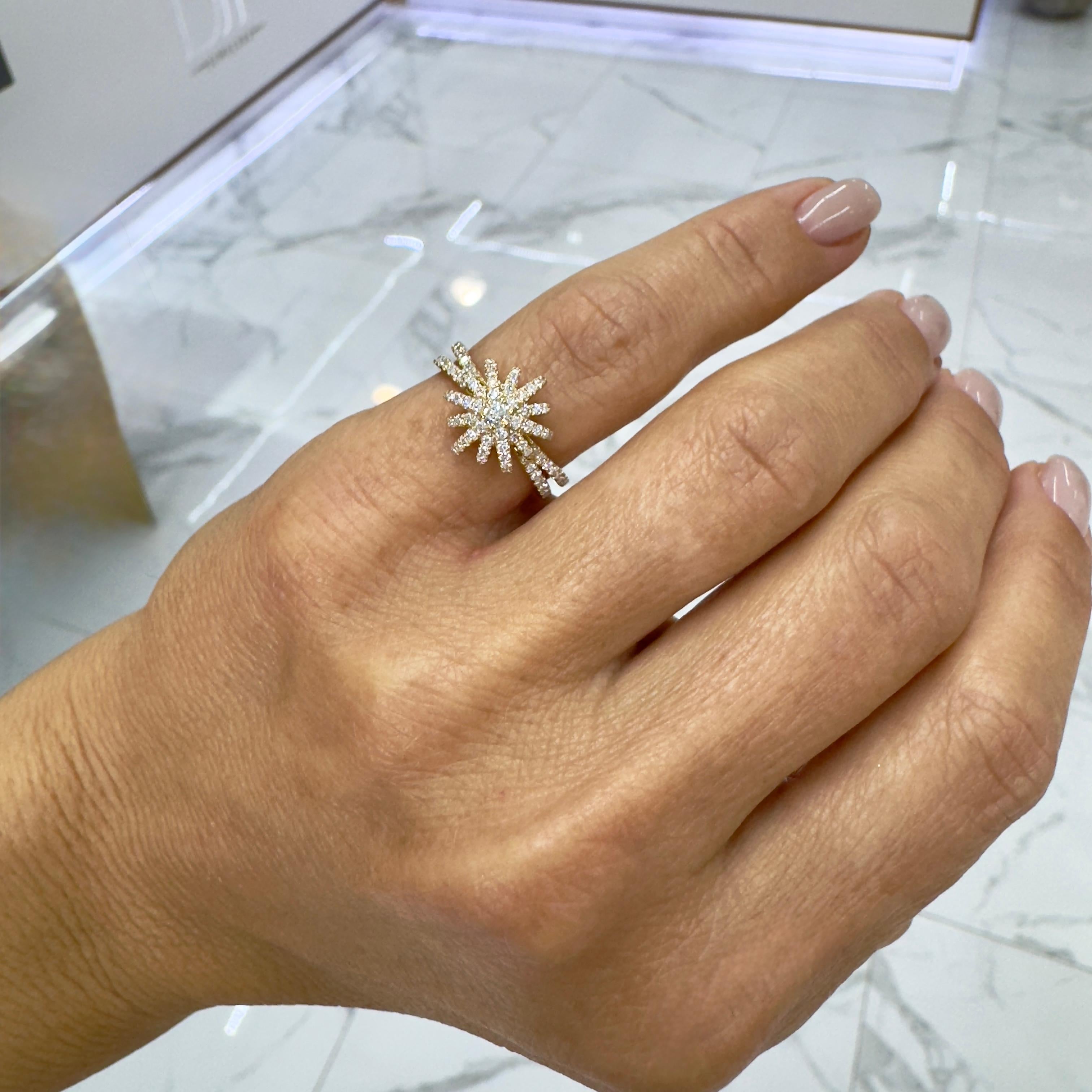 Round Cut David Yurman 18K Diamond Starburst Ring 20MM Motif Pave Diamond Cocktail Ring For Sale