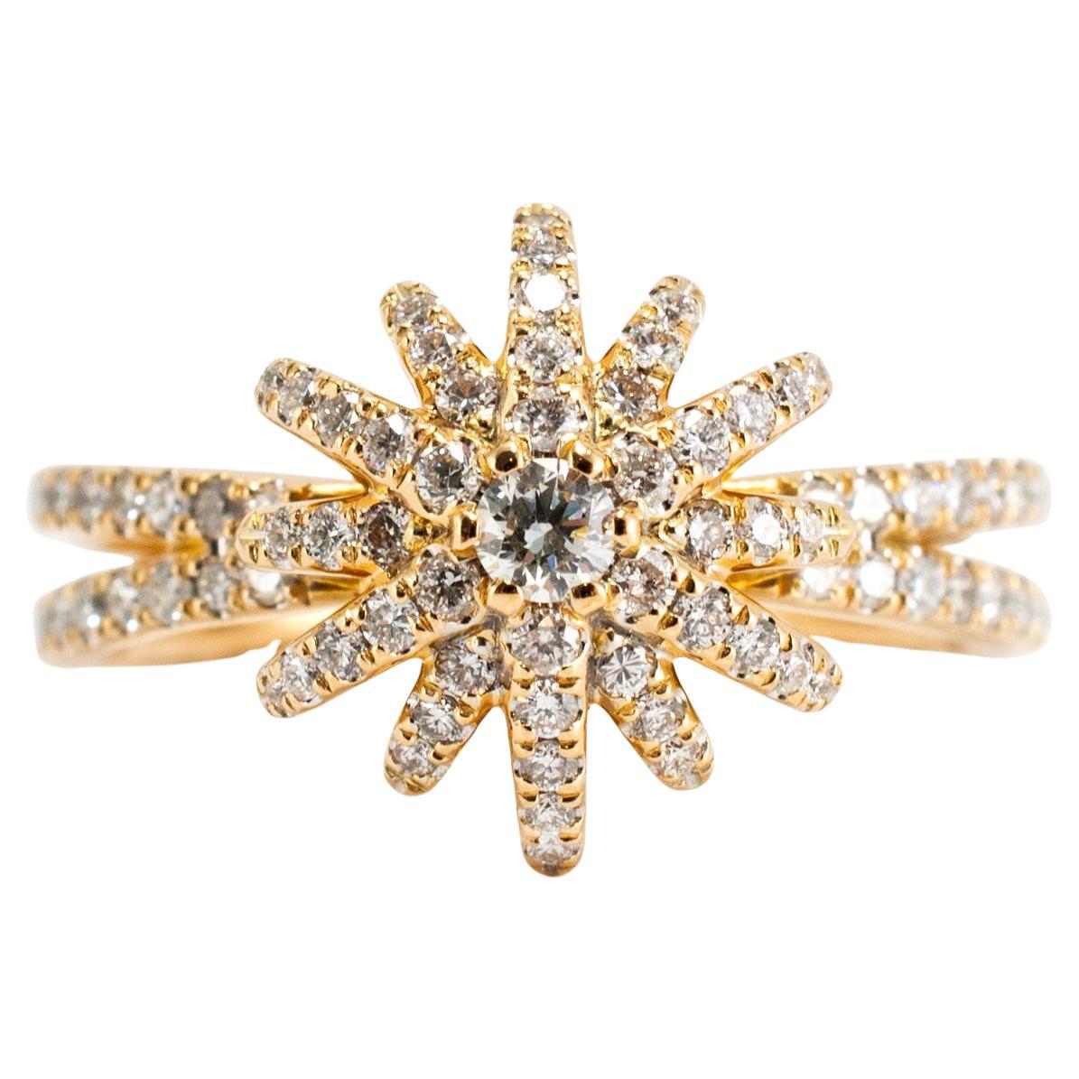 David Yurman 18K Diamond Starburst Ring 20MM Motif Pave Diamond Cocktail Ring For Sale
