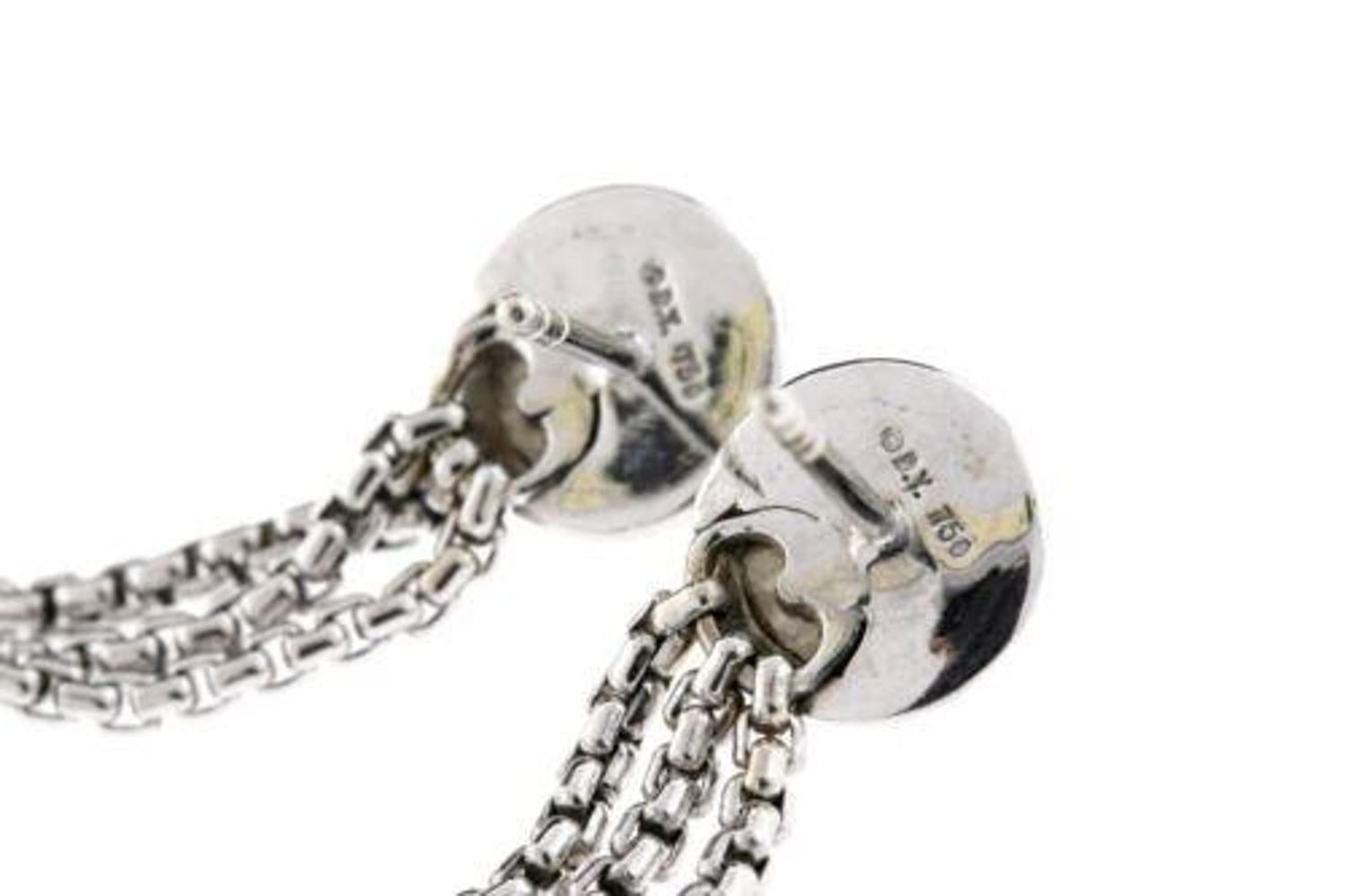 Women's David Yurman 18k Earrings Pearl Onyx White Gold Dangle Drop Sculpted Cable