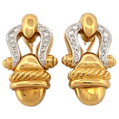 David Yurman 18k Gold 0.40CTW Diamond Earrings Acorn Buckle Door Knocker Style