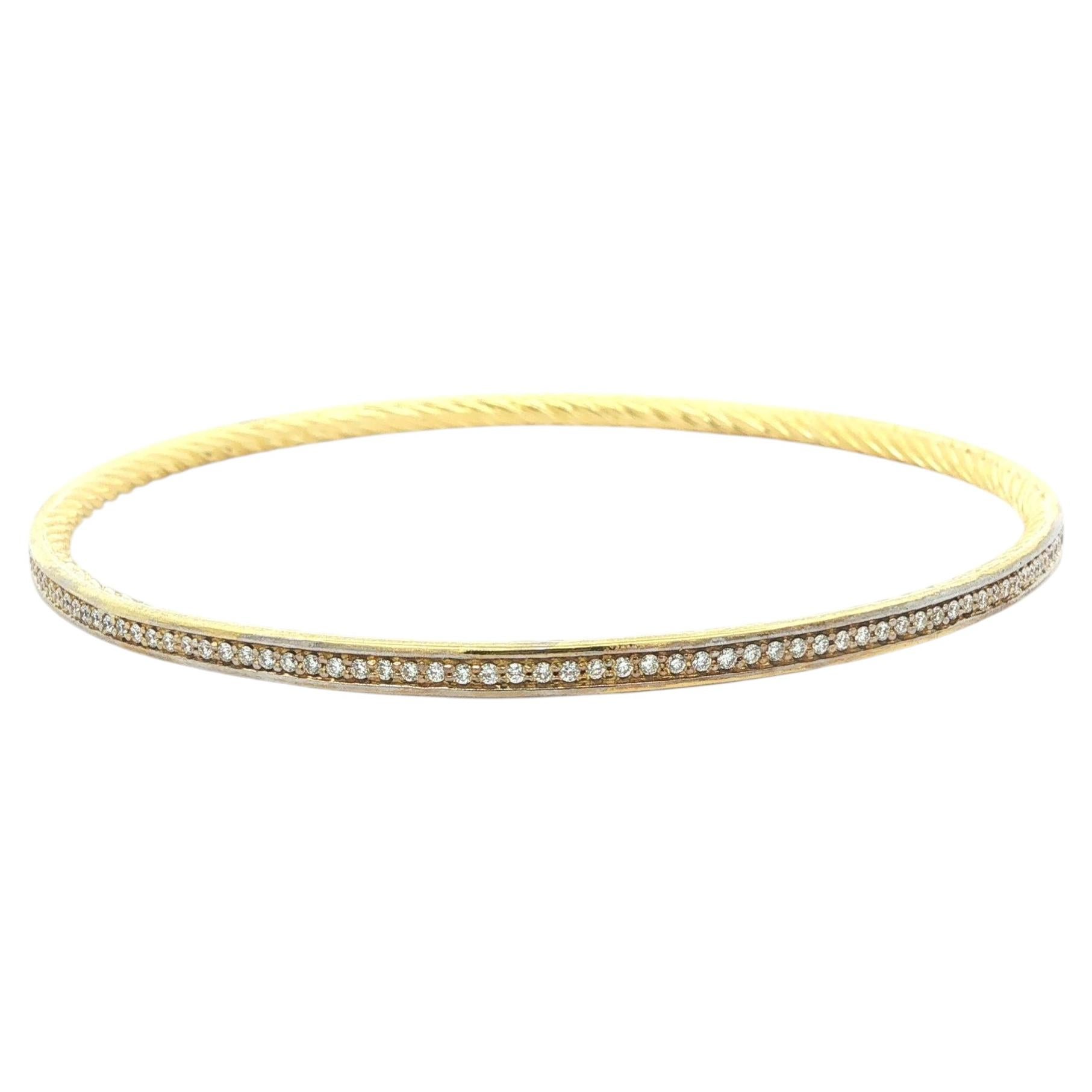 David Yurman 18k Gold 1.1ctw Diamond Infinity Cable Slip On Bangle Bracelet