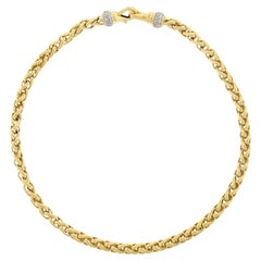 David Yurman 18K Gold Wheat Link Chain Necklace w/ 1ct Pave Diamond