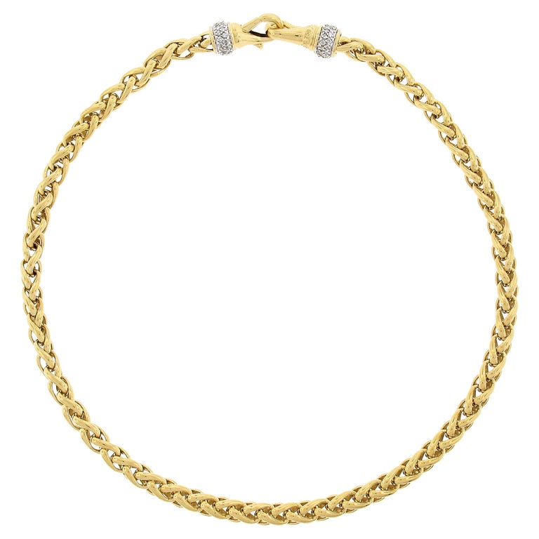 David Yurman 18K Gold Wheat Link Chain Necklace w/ 1ct Pave Diamond at