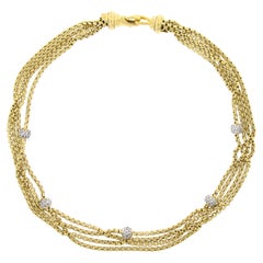 David Yurman 18k Gold Pave Diamond Ball Station 4 Strand Box Chain Necklace