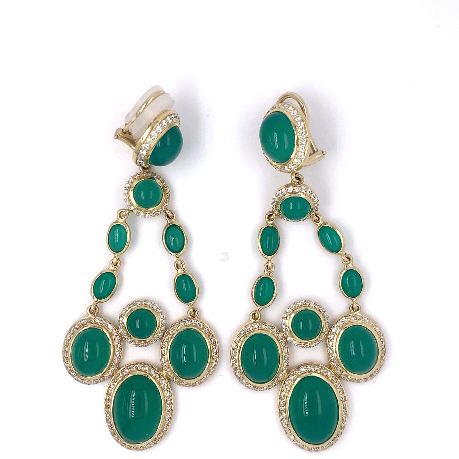 David Yurman 18k Gold & 4.46ct Diamond Renaissance Ear Clips with Chrysoprase For Sale 4