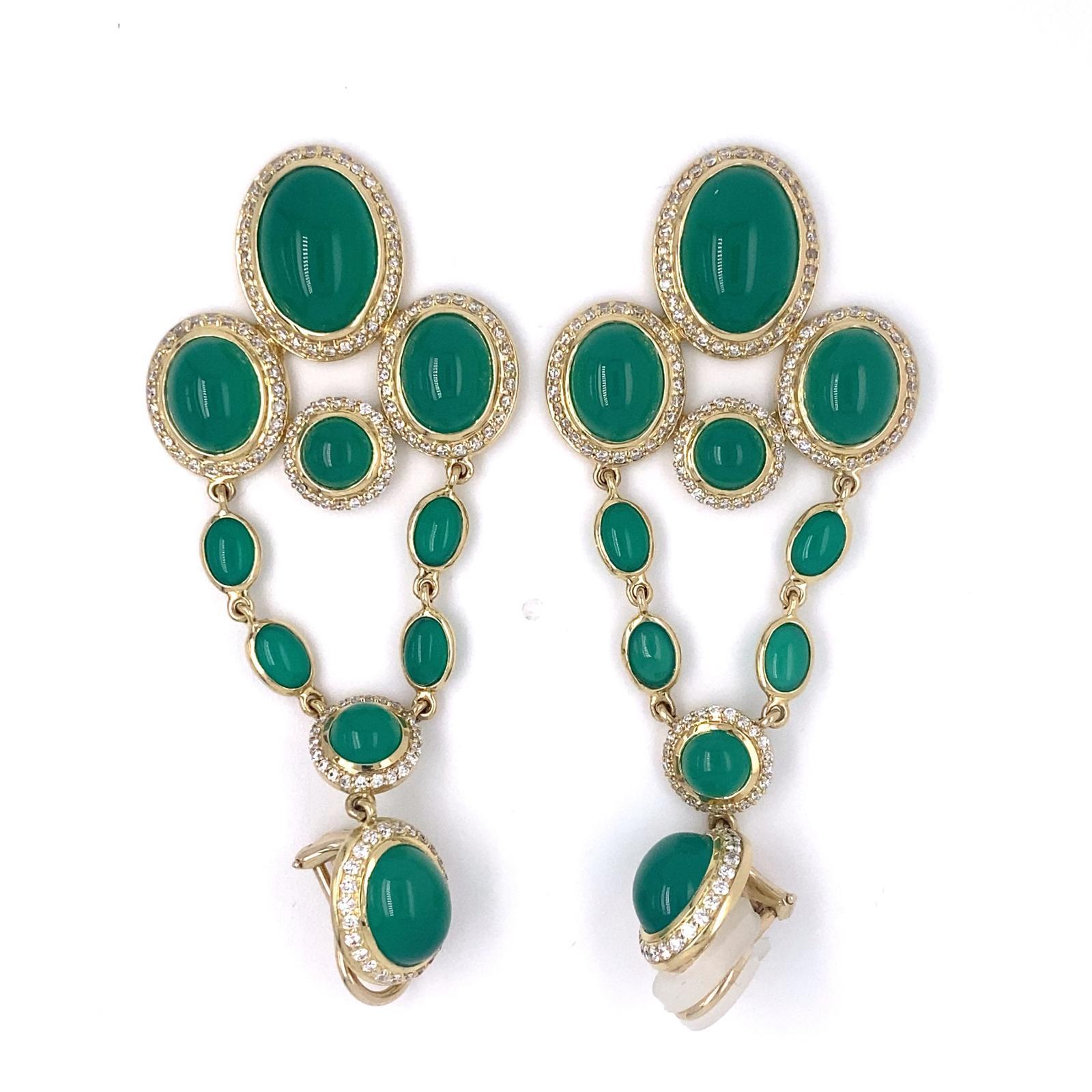 David Yurman 18k Gold & 4.46ct Diamond Renaissance Ear Clips with Chrysoprase For Sale 8