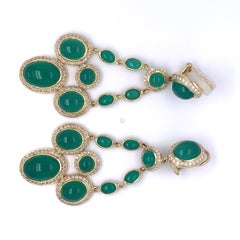 David Yurman 18k Gold & 4.46ct Diamond Renaissance Ear Clips with Chrysoprase