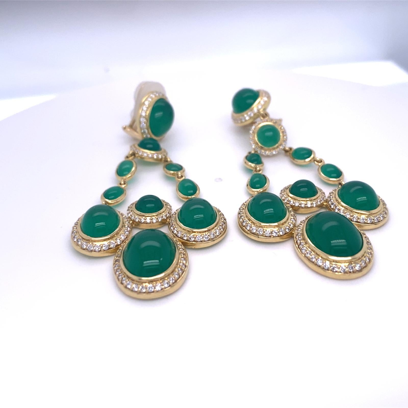Modern David Yurman 18k Gold & 4.46ct Diamond Renaissance Ear Clips with Chrysoprase For Sale