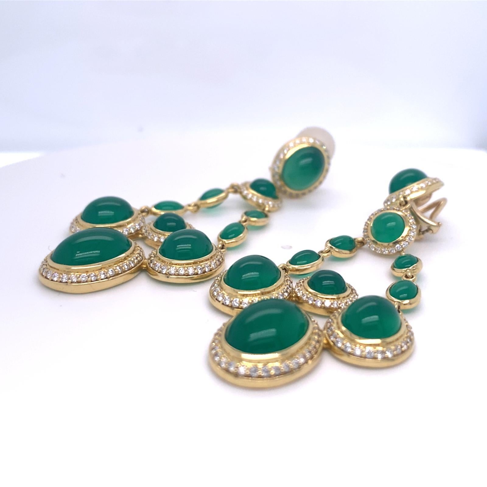 Cabochon David Yurman 18k Gold & 4.46ct Diamond Renaissance Ear Clips with Chrysoprase For Sale