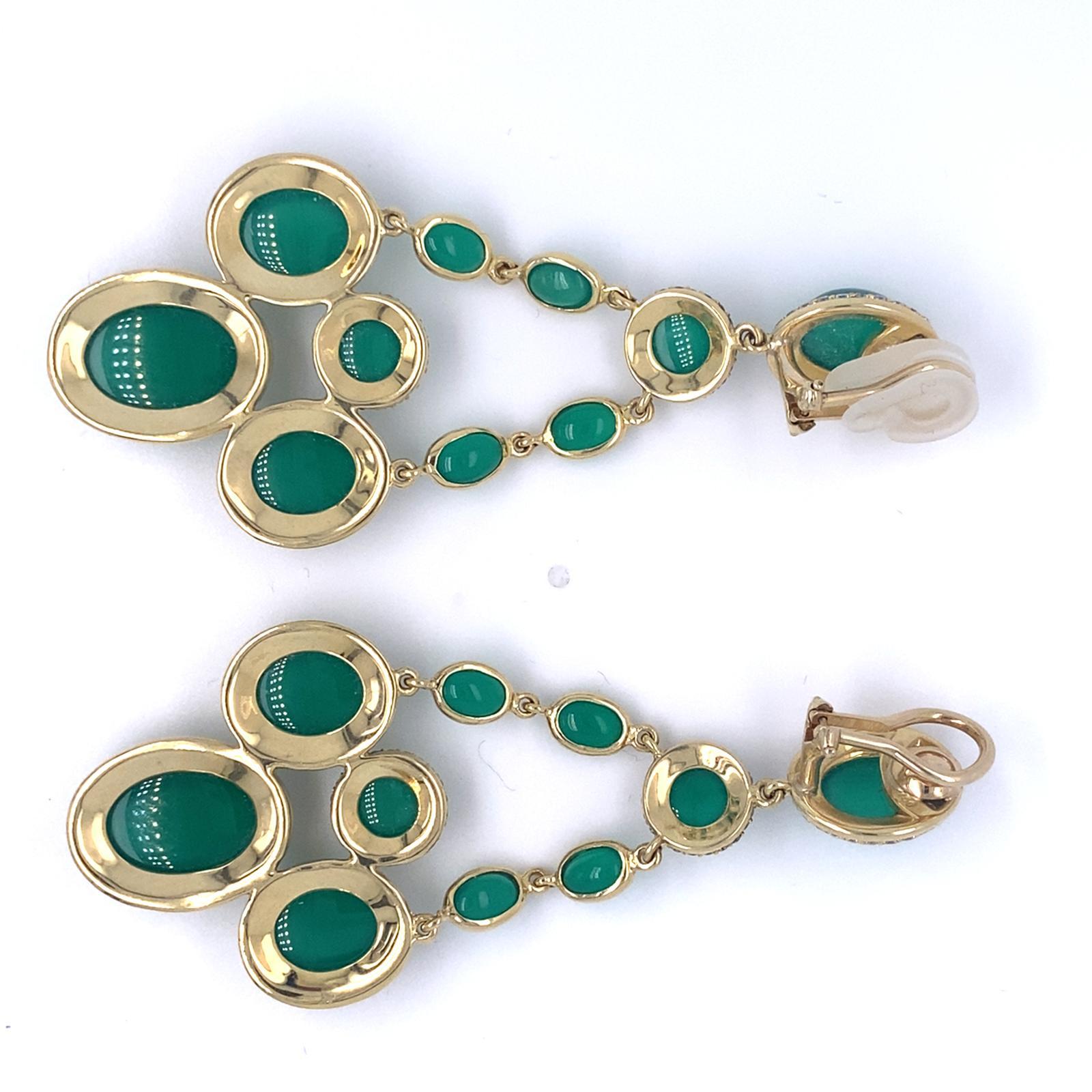 David Yurman 18k Gold & 4.46ct Diamond Renaissance Ear Clips with Chrysoprase In Good Condition For Sale In Sherman Oaks, CA