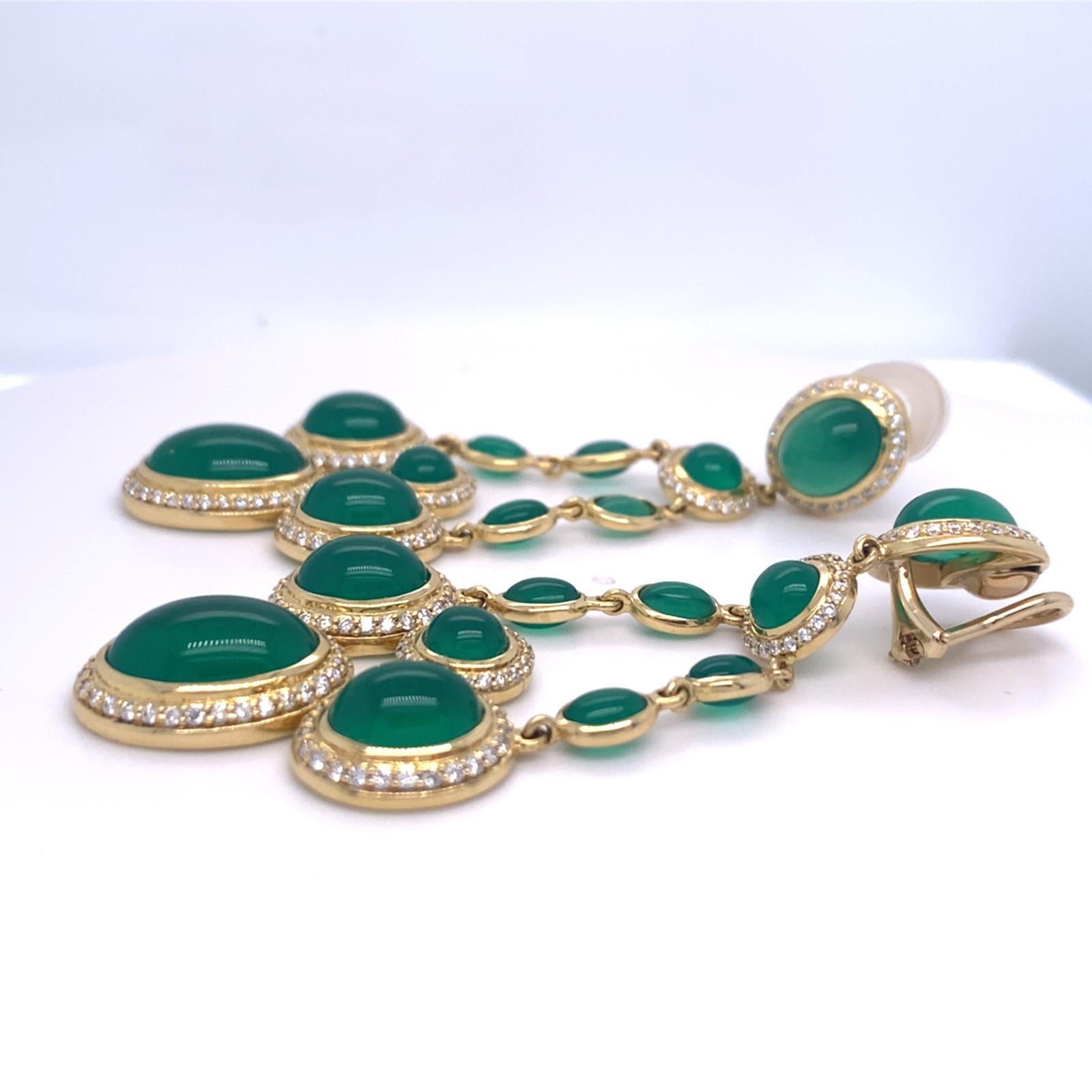 Women's or Men's David Yurman 18k Gold & 4.46ct Diamond Renaissance Ear Clips with Chrysoprase For Sale