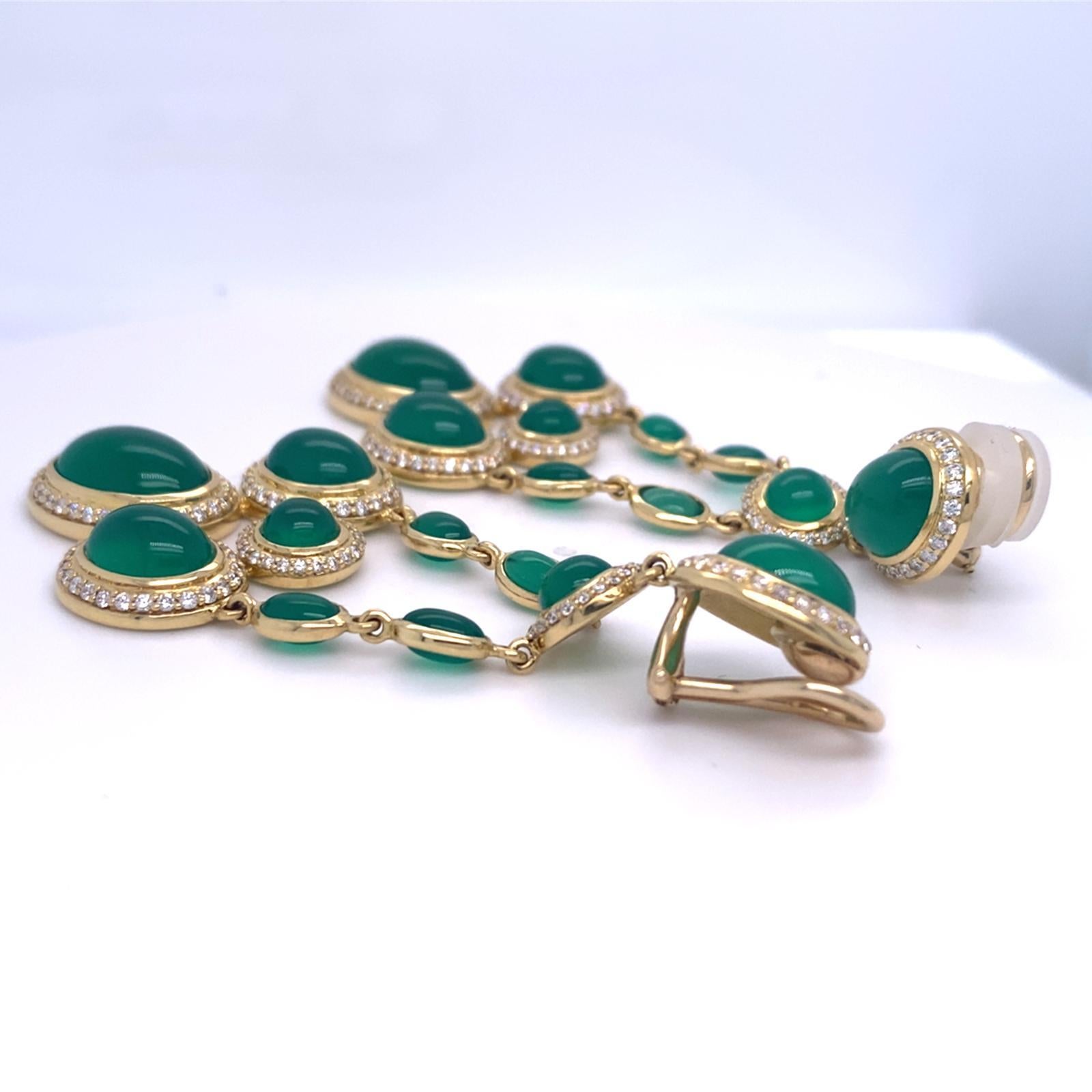David Yurman 18k Gold & 4.46ct Diamond Renaissance Ear Clips with Chrysoprase For Sale 1