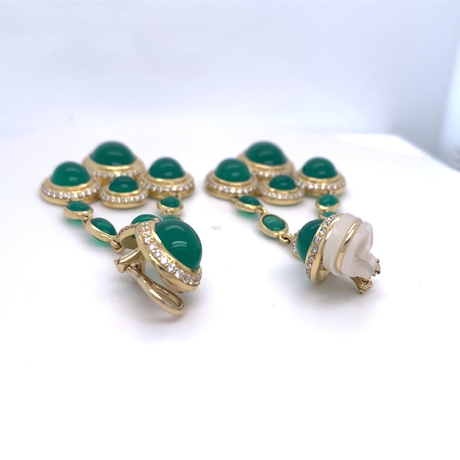 David Yurman 18k Gold & 4.46ct Diamond Renaissance Ear Clips with Chrysoprase For Sale 2