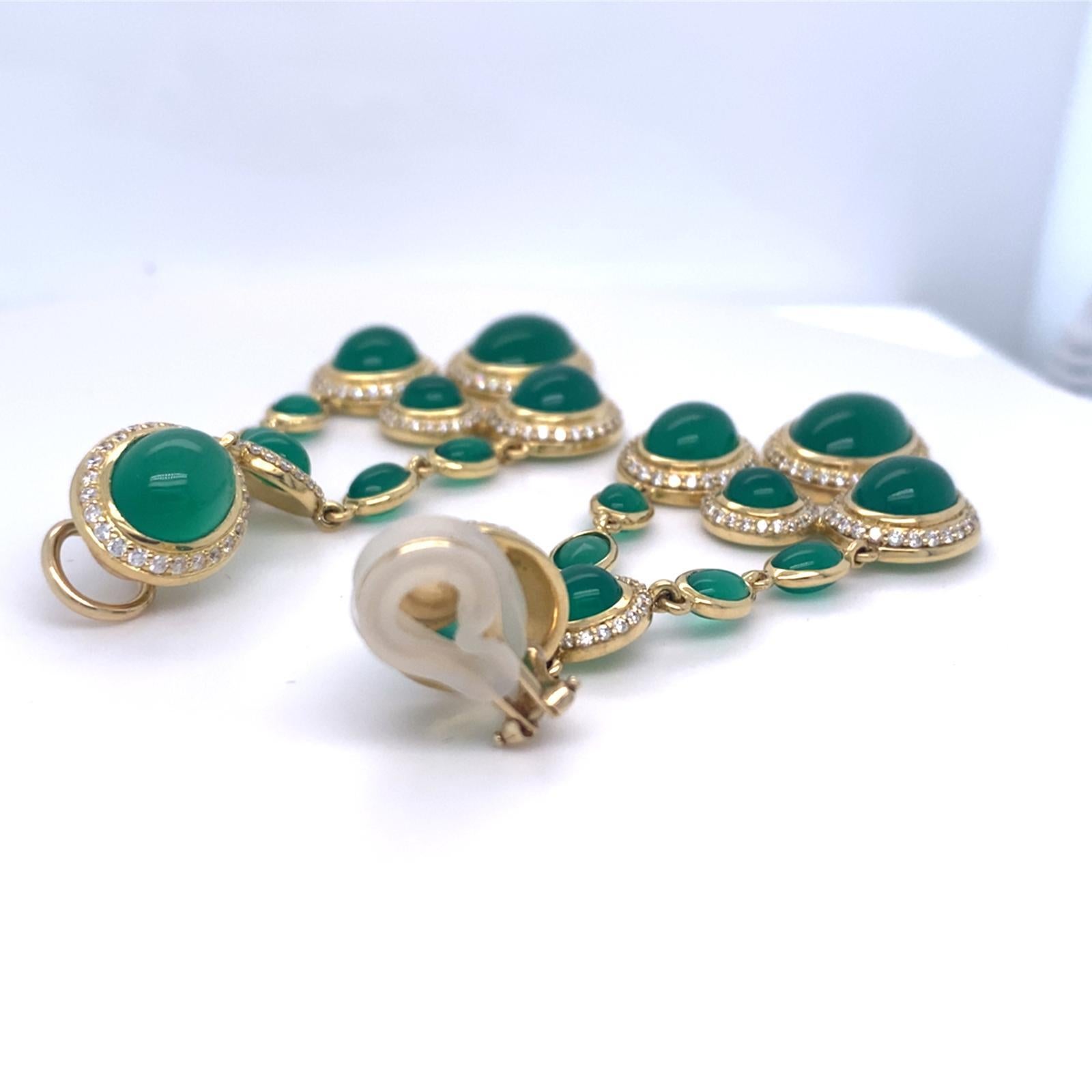 David Yurman 18k Gold & 4.46ct Diamond Renaissance Ear Clips with Chrysoprase For Sale 3