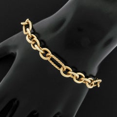 David Yurman 18k Gold Twisted Wire & Polished Cable Chain Toggle Bracelet