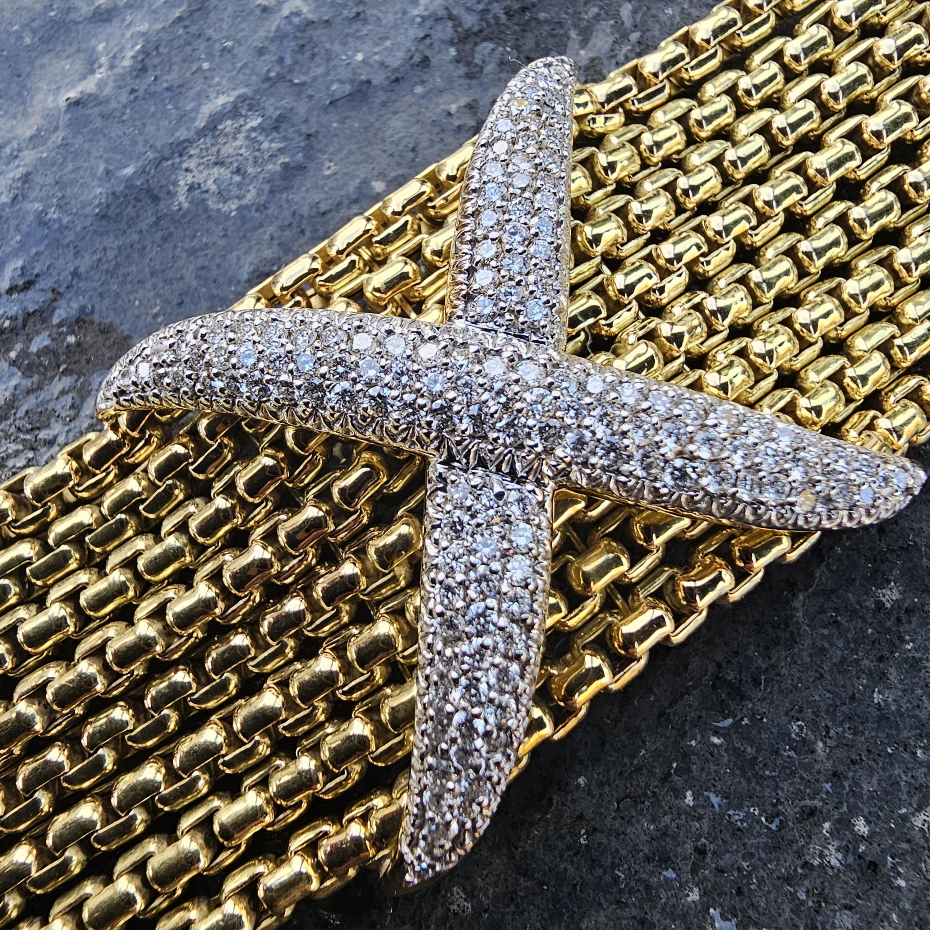 David Yurman Pulsera de oro de 18 quilates con 8 filas de cadenas Pave de diamantes X  7