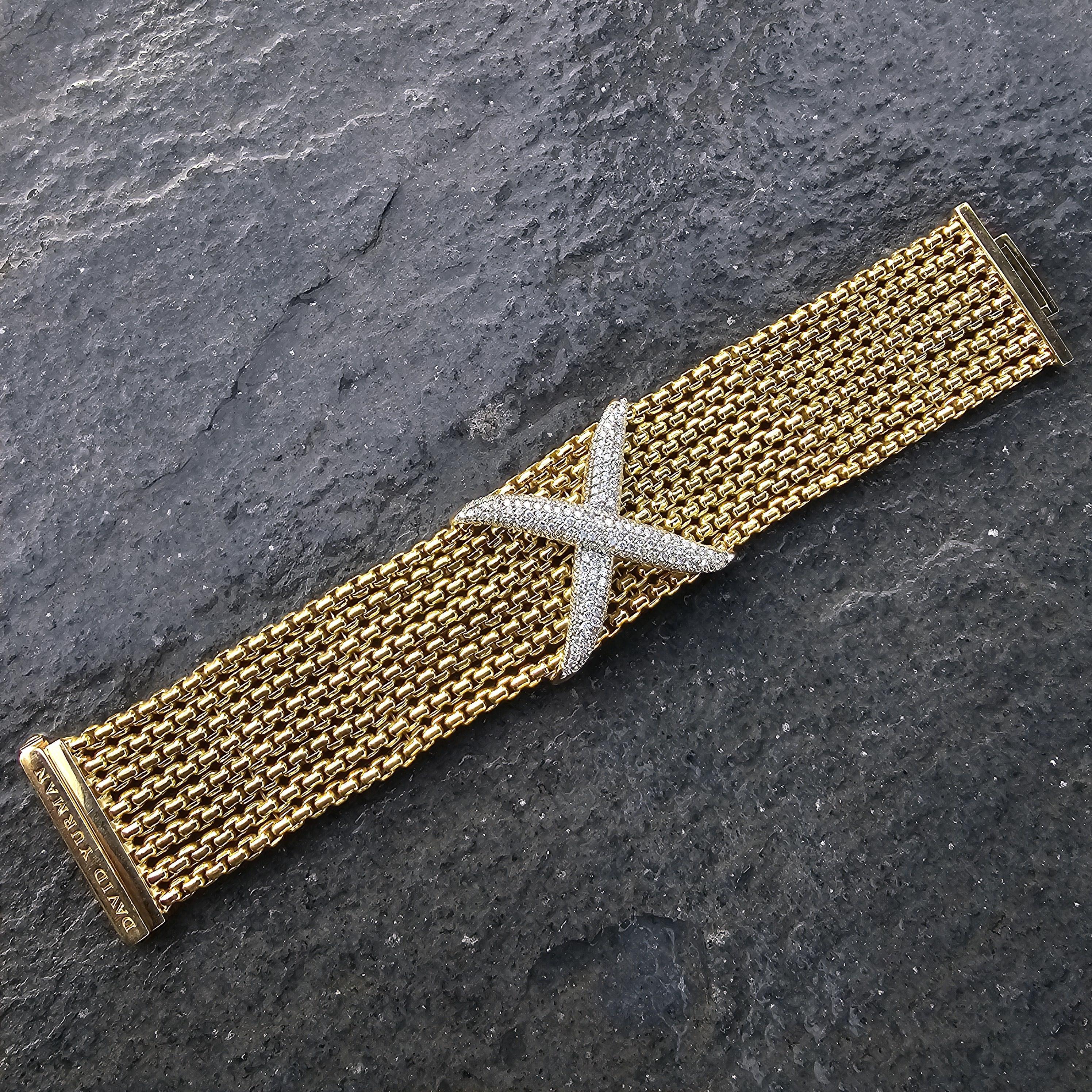 David Yurman Pulsera de oro de 18 quilates con 8 filas de cadenas Pave de diamantes X  7