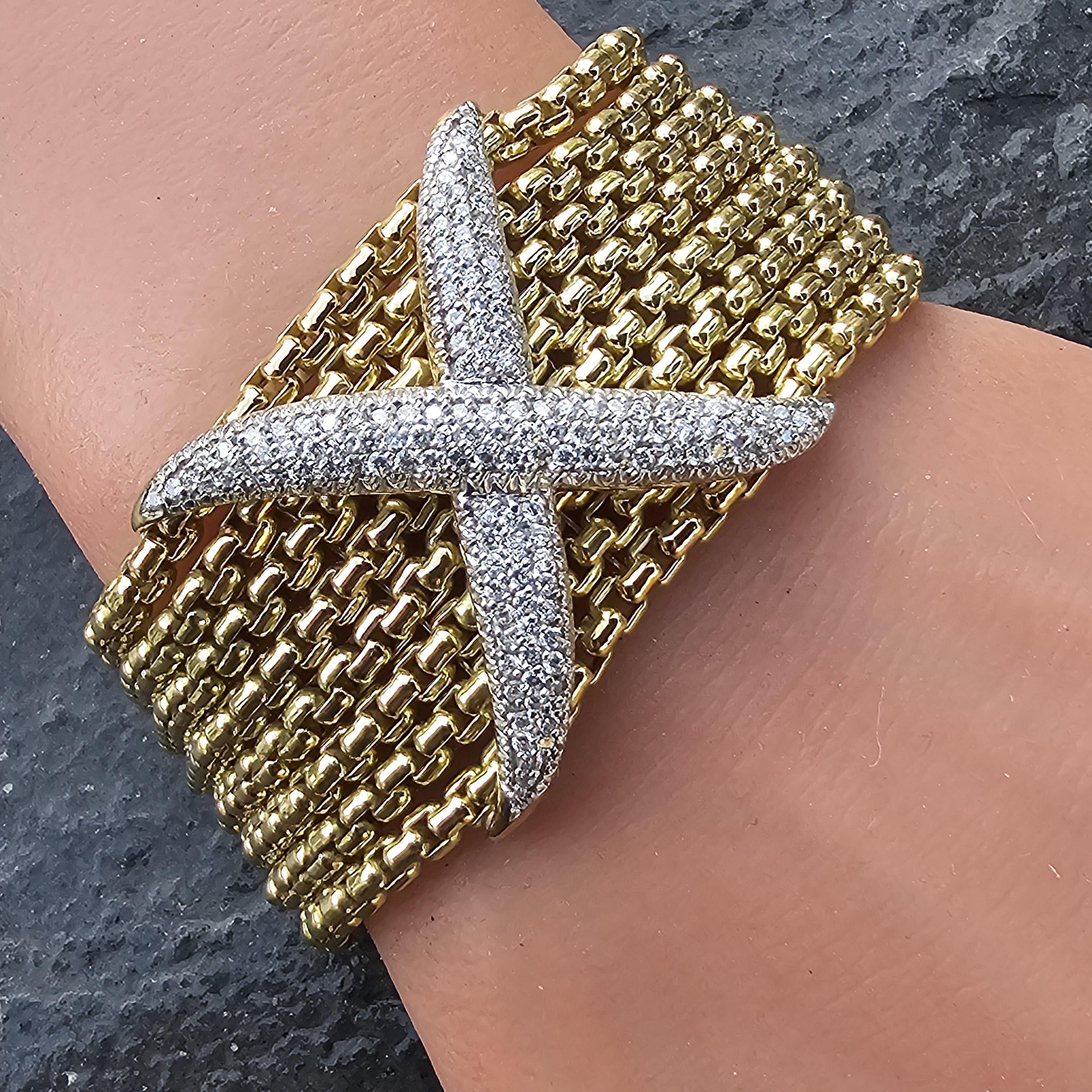 David Yurman Pulsera de oro de 18 quilates con 8 filas de cadenas Pave de diamantes X  7