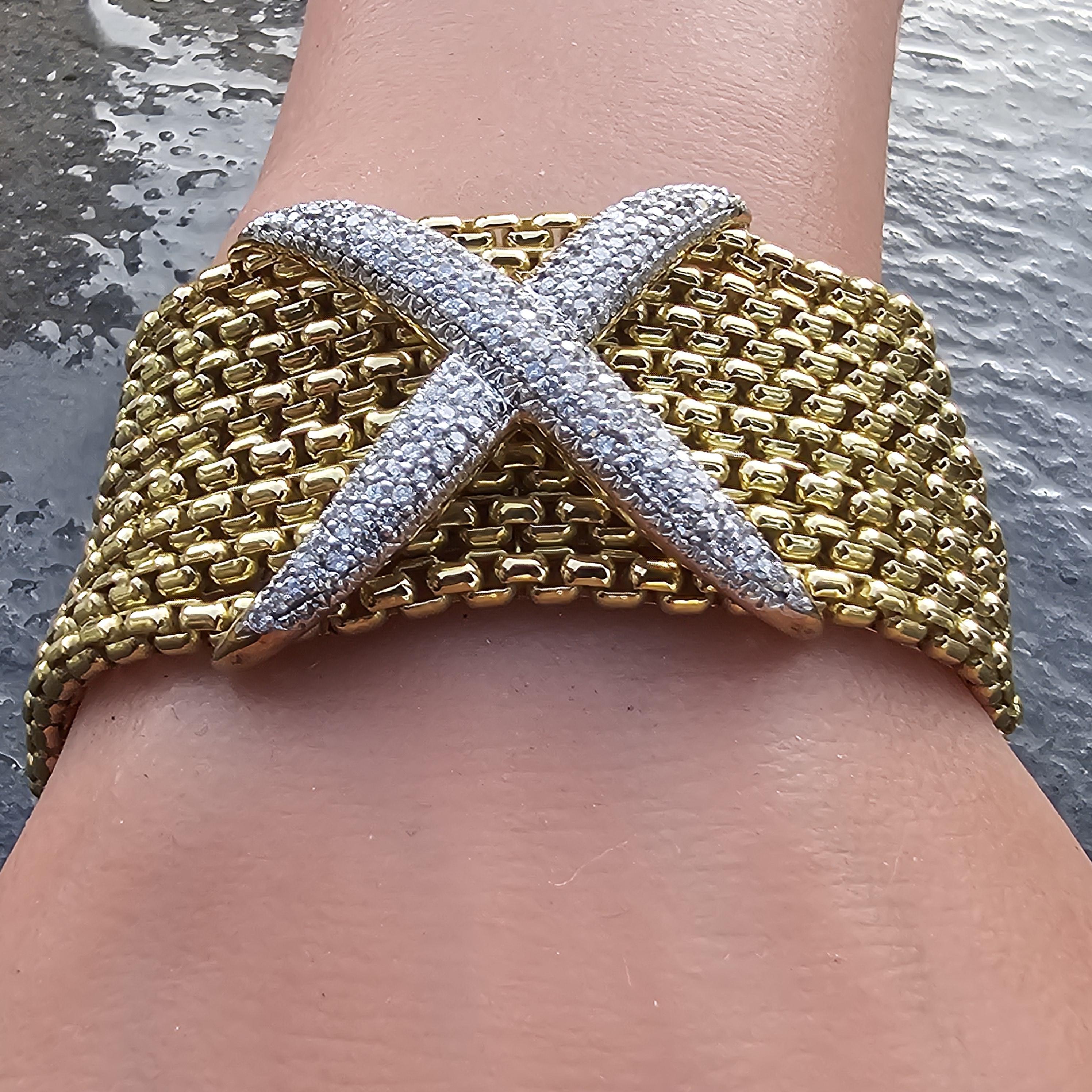 De las mujeres David Yurman Pulsera de oro de 18 quilates con 8 filas de cadenas Pave de diamantes X  7