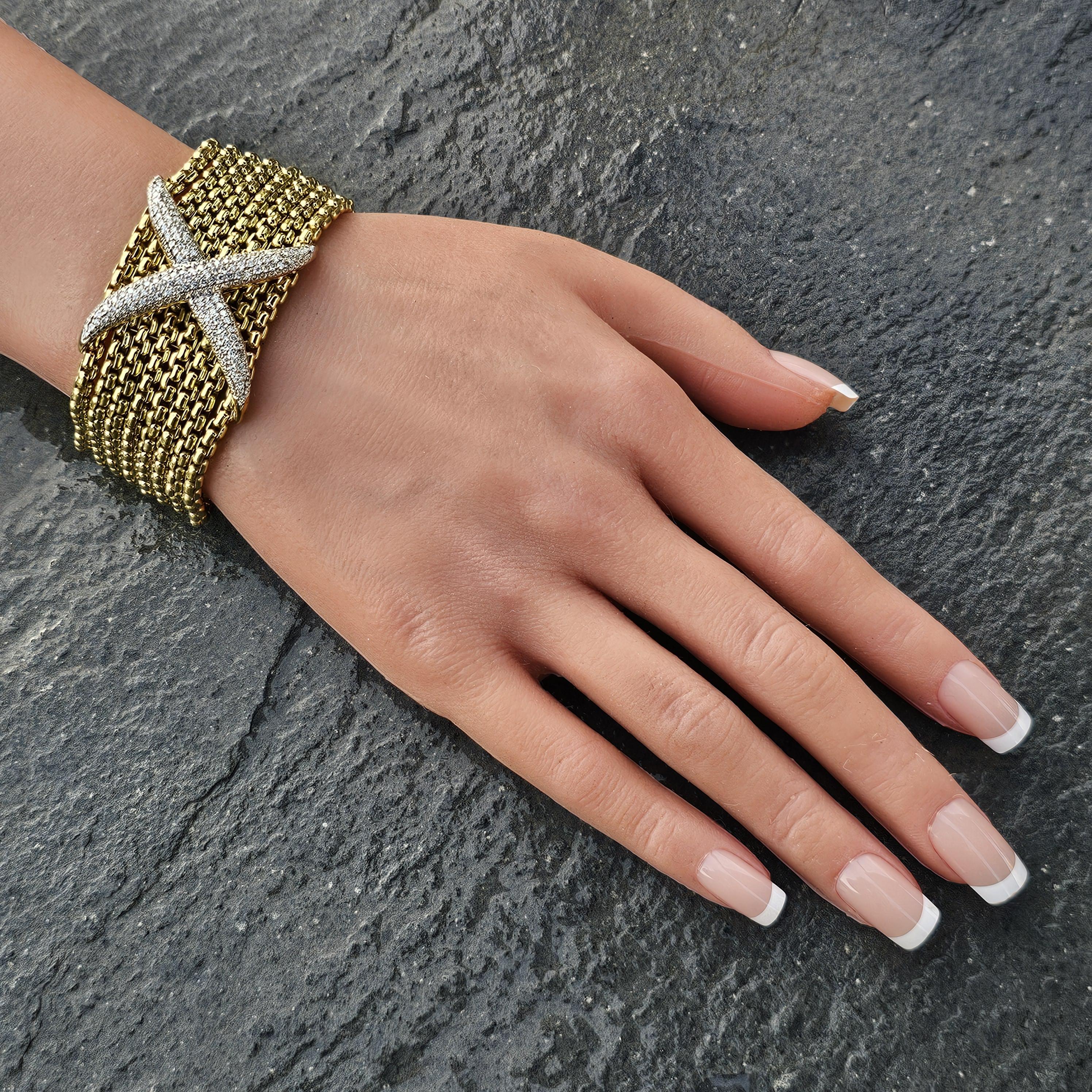 David Yurman Pulsera de oro de 18 quilates con 8 filas de cadenas Pave de diamantes X  7