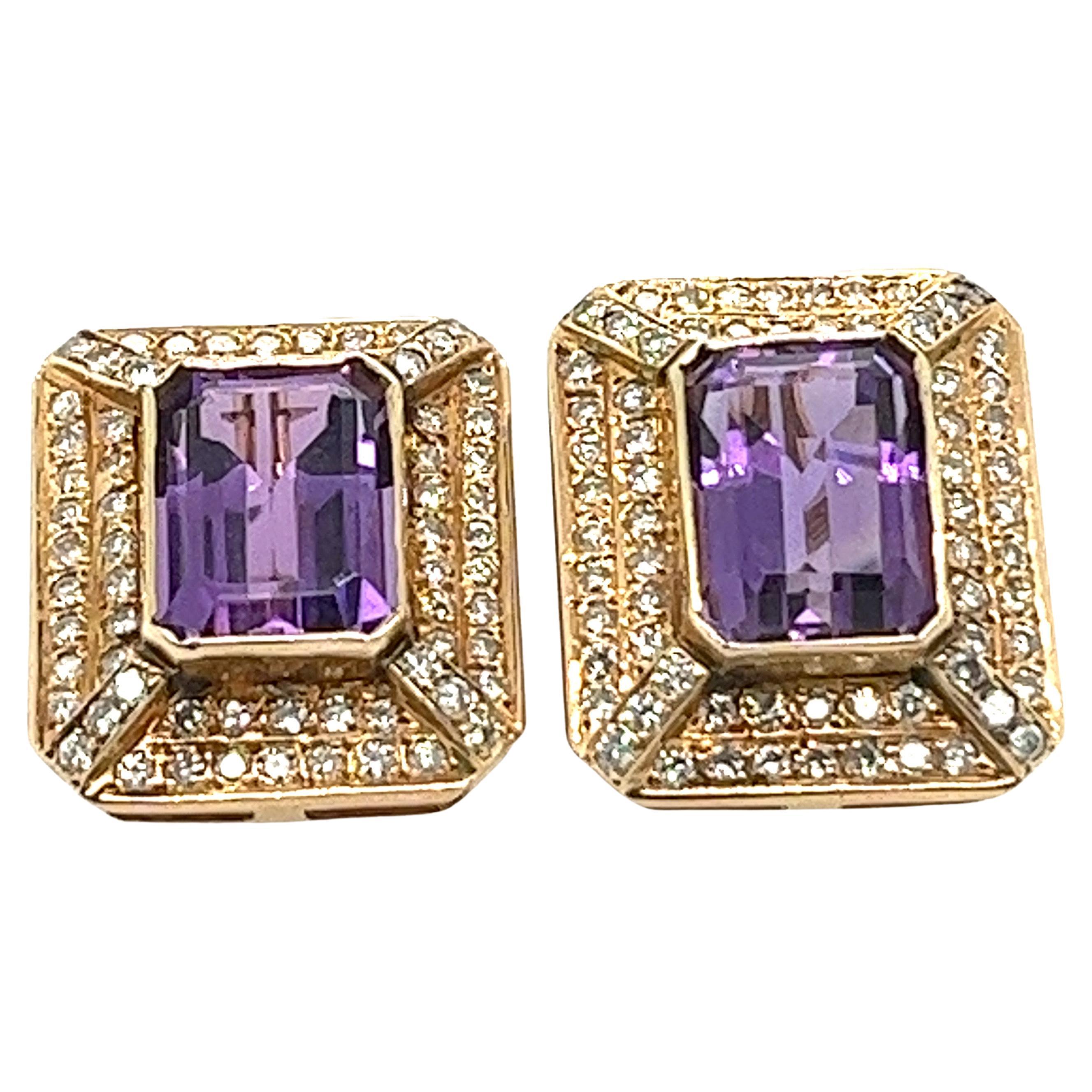 David Yurman 18k Gold, Amethyst and Diamond Earrings For Sale at 1stDibs