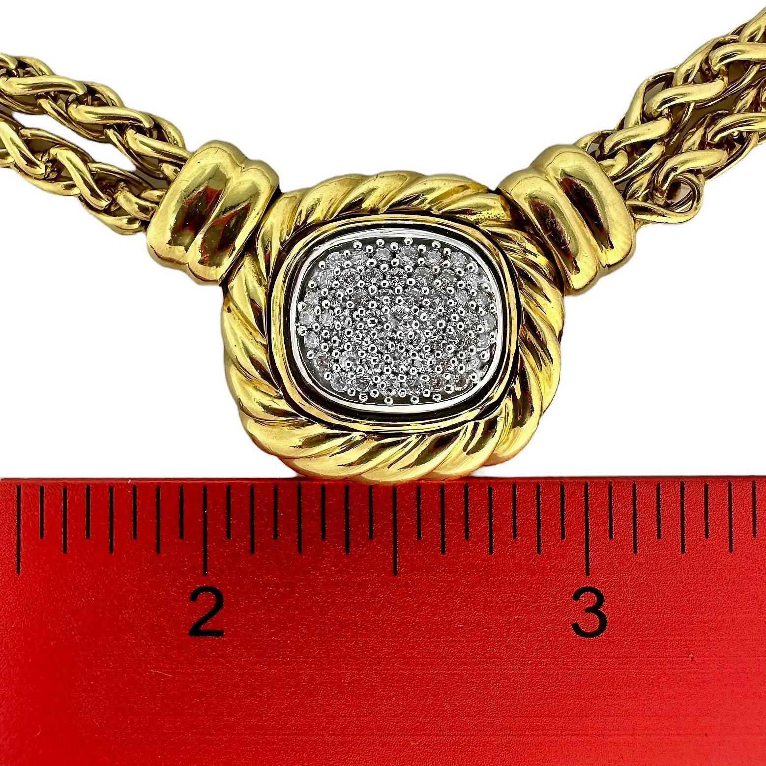 Modern David Yurman 18K Gold and Diamond Choker Necklace with Pave Set Diamond Center For Sale