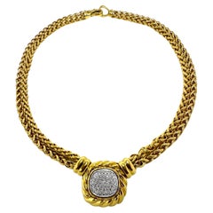 David Yurman 18K Gold and Diamond Choker Necklace with Pave Set Diamond Center