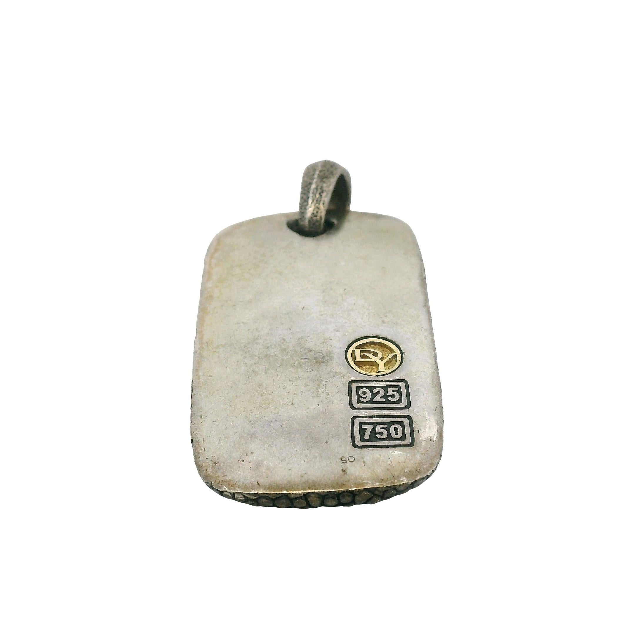David Yurman 18k Gold and Sterling Silver Alligator Dog Tag Pendant For Sale 5