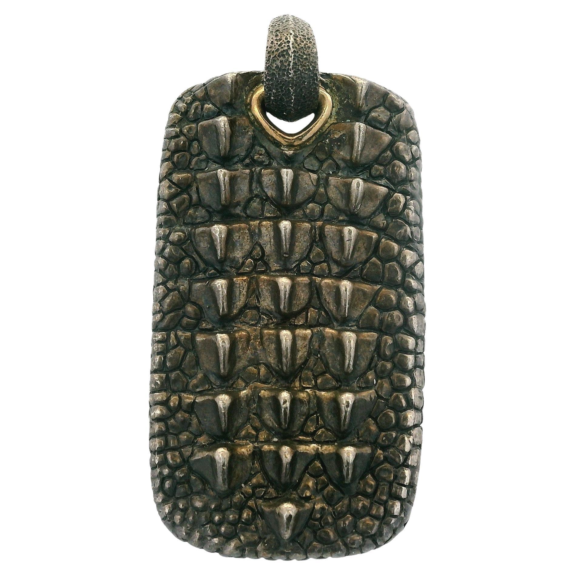 David Yurman 18k Gold and Sterling Silver Alligator Dog Tag Pendant For Sale