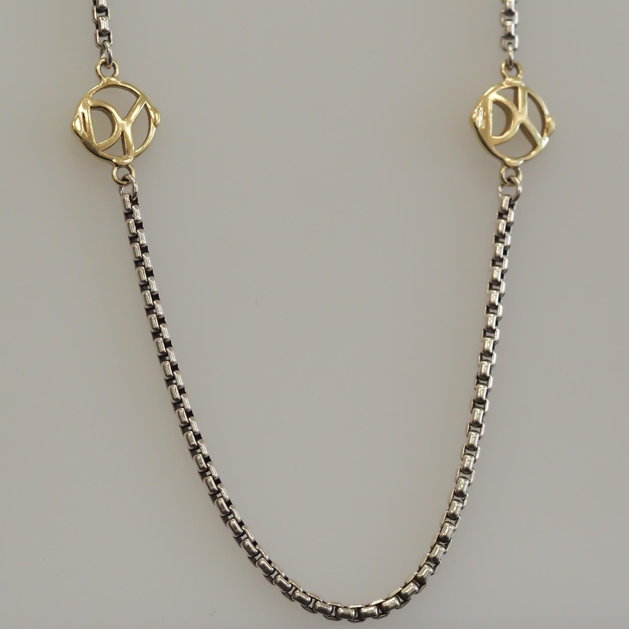 David Yurman 18K Gold und Sterling Silber 48 Zoll lange Station Halskette (Zeitgenössisch) im Angebot