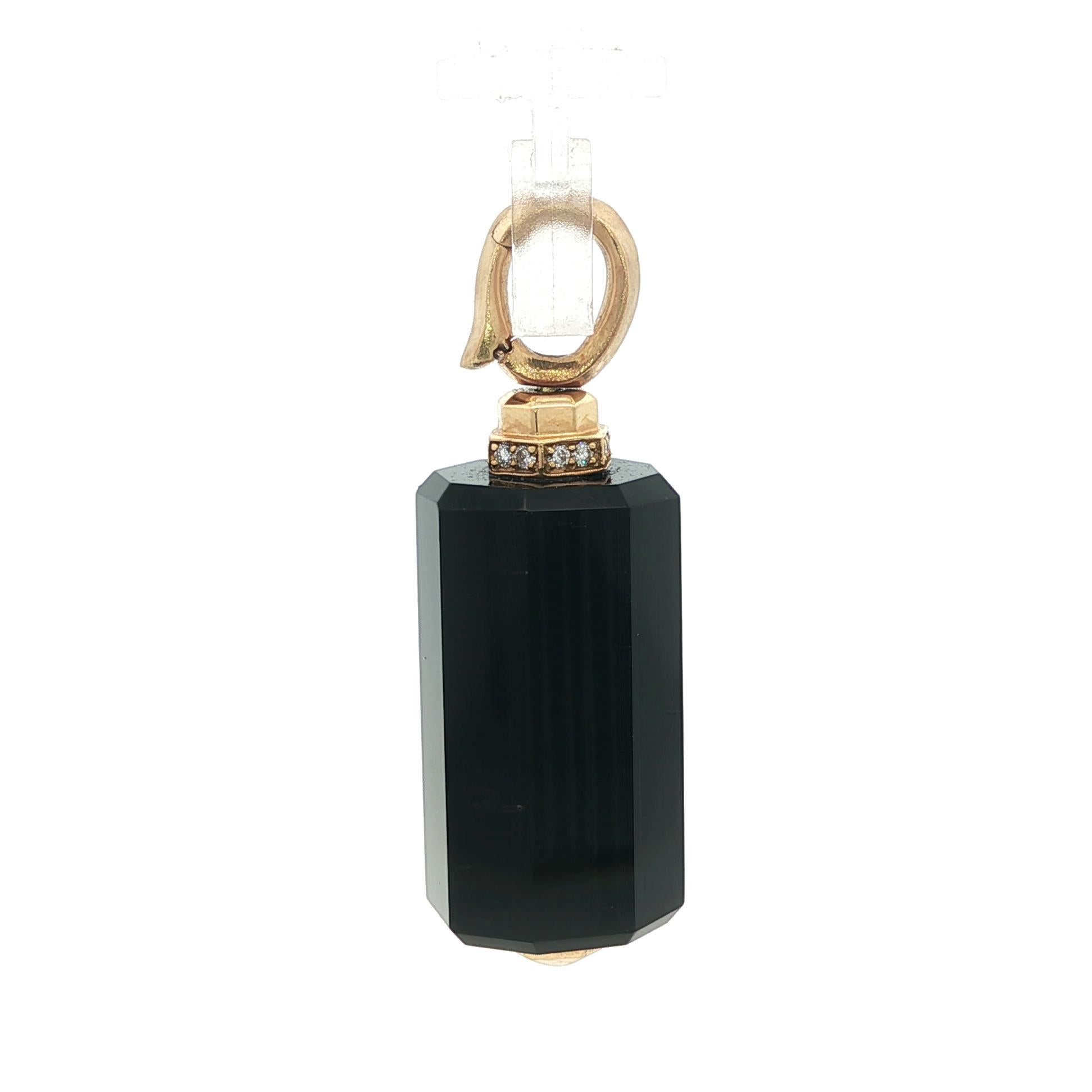 Brilliant Cut David Yurman 18k Gold Barrel Black Onyx w/ Diamond Enhancer Pendant For Sale