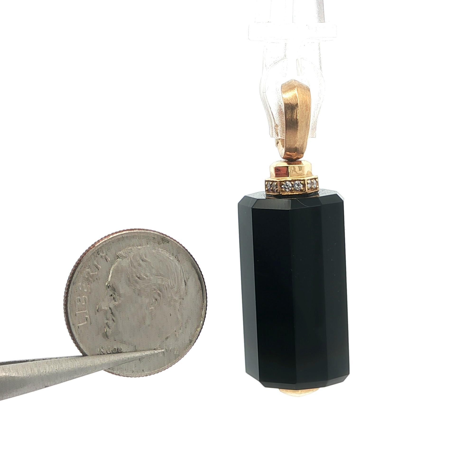 Women's David Yurman 18k Gold Barrel Black Onyx w/ Diamond Enhancer Pendant For Sale