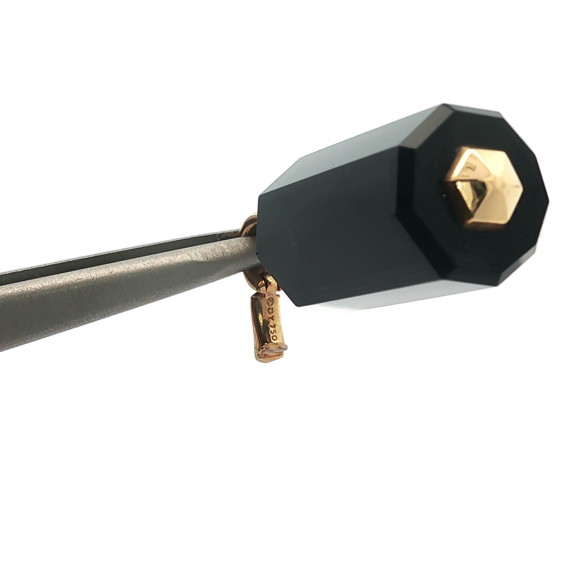 David Yurman 18k Gold Barrel Black Onyx w/ Diamond Enhancer Pendant For Sale 1