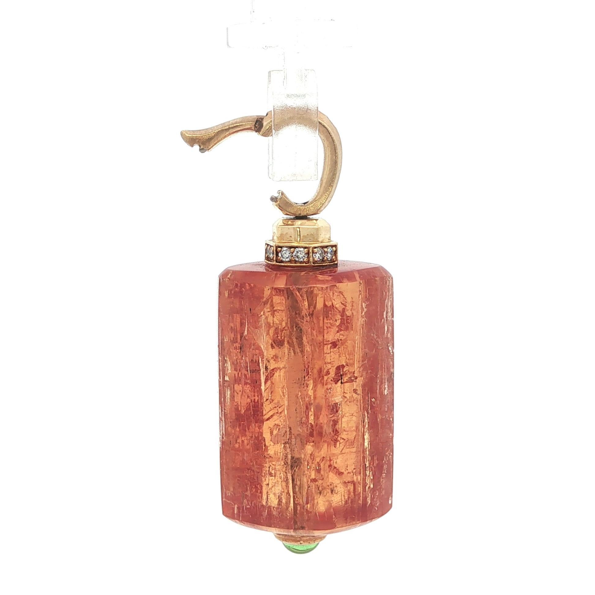 David Yurman 18k Gold Citrine Diamond Green Stone Barrel Amulet Enhancer Pendant In Excellent Condition For Sale In Montclair, NJ