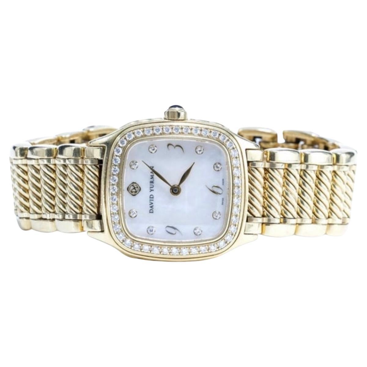 David Yurman 18k Gold & Diamond Bezel Thoroughbred Watch Mother of Pearl  For Sale