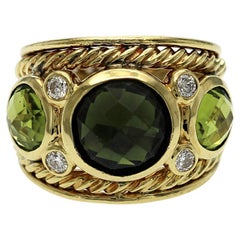 David Yurman 18K Gold Diamond Green Peridot Renaissance Cable Ring Size 7