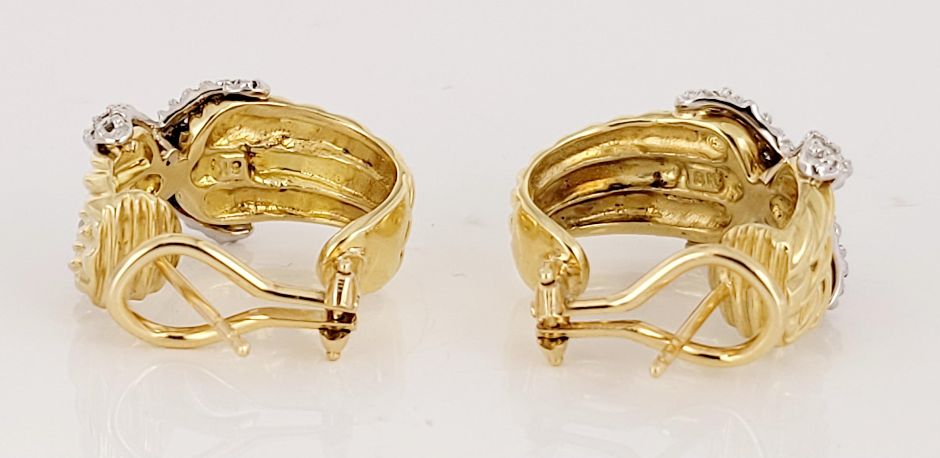 David Yurman 18K Gold Diamond X Triple Cable Earrings For Sale 2