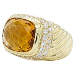 David Yurman 18k Gold Diamond & Yellow Citrine Noblesse Cocktail Cable Ring