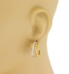 David Yurman 18k Gold & Diamonds Crossover Hoop Earrings
