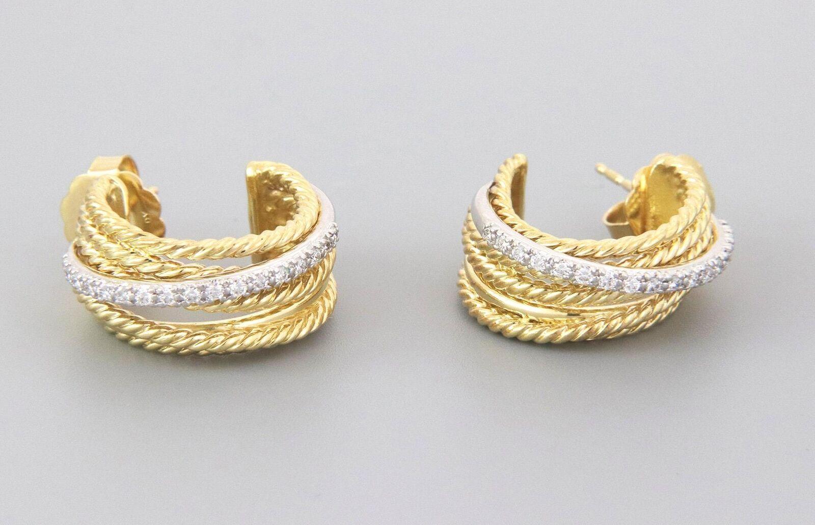 Modern David Yurman 18k Gold & Diamonds Crossover Hoop Earrings