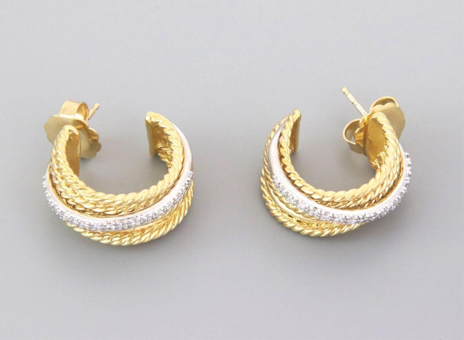 Brilliant Cut David Yurman 18k Gold & Diamonds Crossover Hoop Earrings