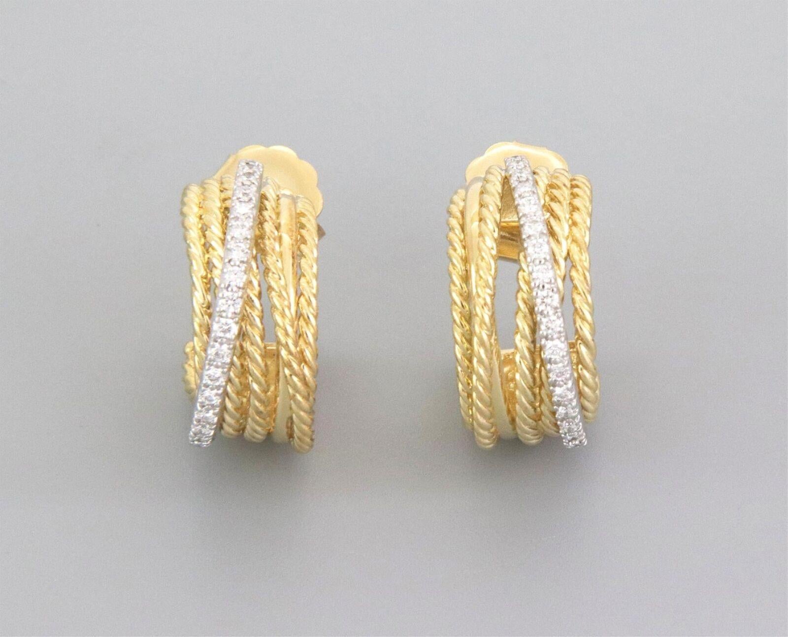 David Yurman 18k Gold & Diamonds Crossover Hoop Earrings 1