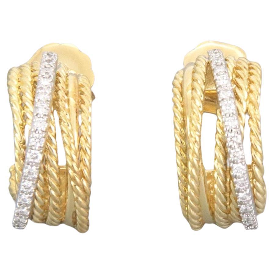David Yurman 18k Gold & Diamonds Crossover Hoop Earrings