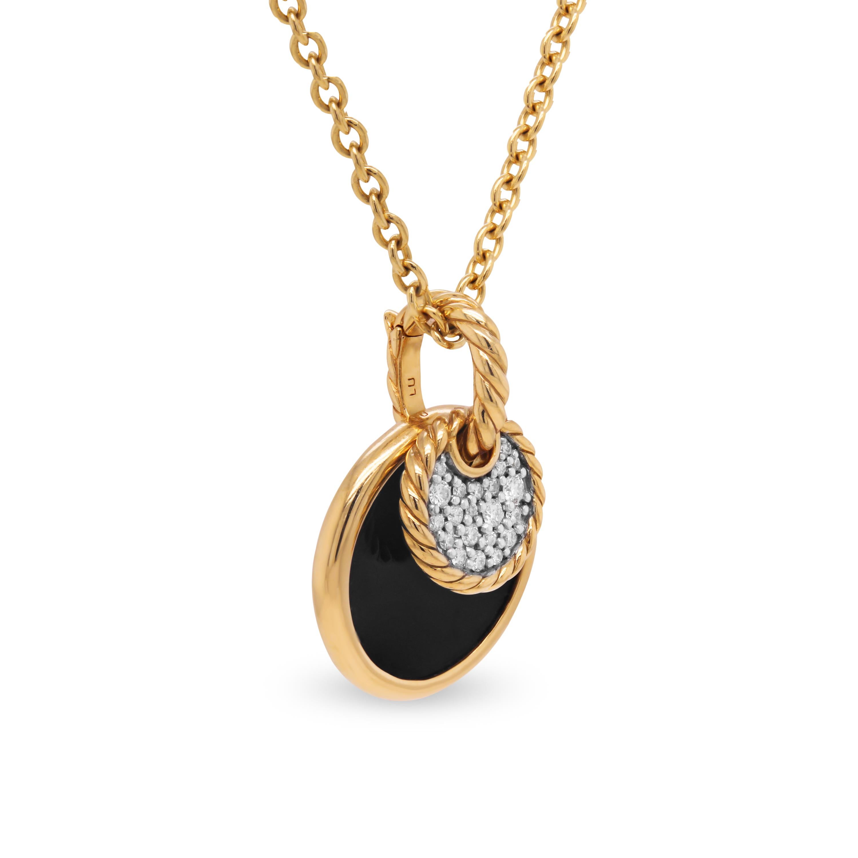 David Yurman 18K Gold DY Elements® Onyx Mother of Pearl Diamond Pendant Necklace

From the DY Elements® collection by David Yurman. The pendant is double-sided, convertible and features black onyx on one side with mother of pearl on the other with