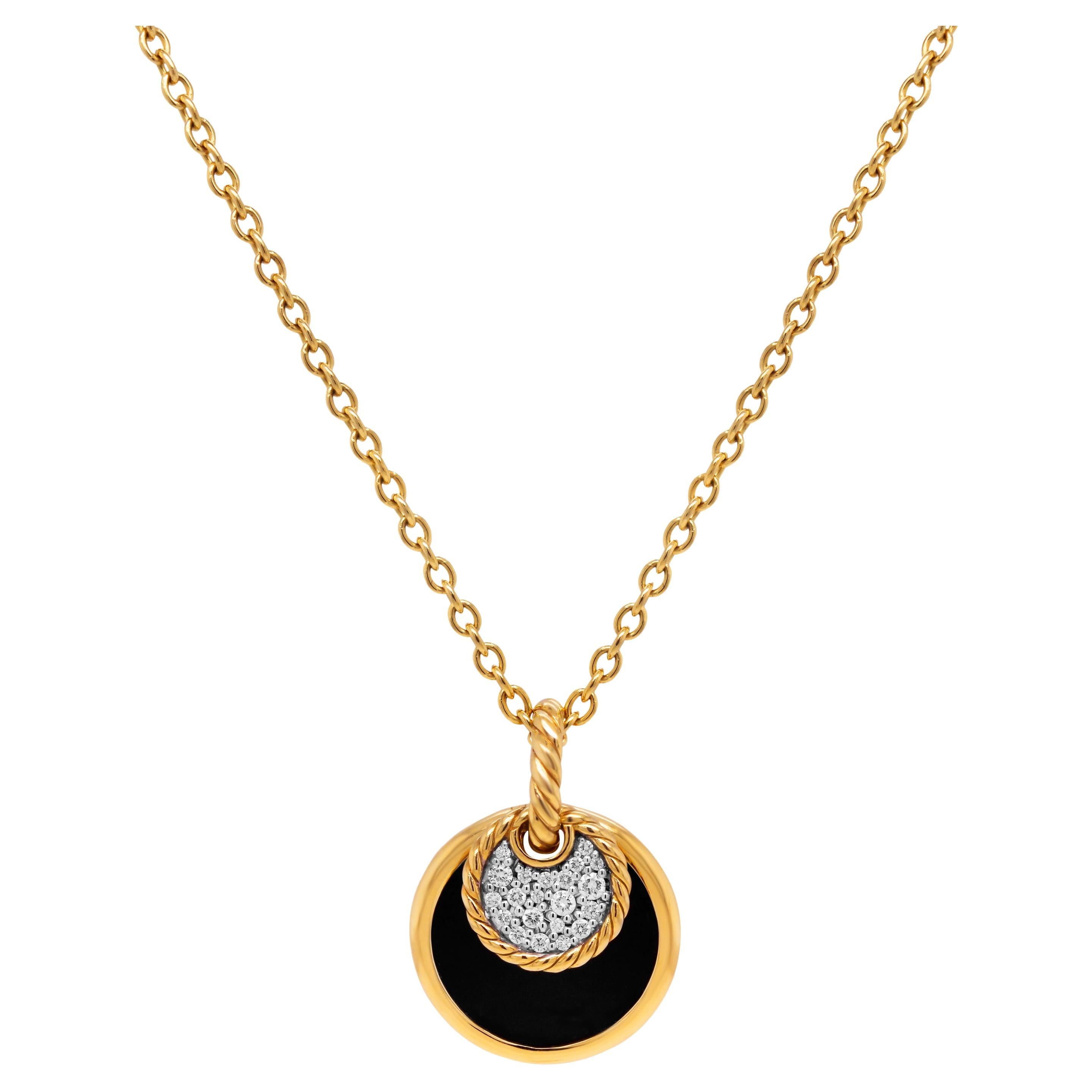 David Yurman 18K Gold DY Elements Onyx Mother of Pearl Diamond Pendant Necklace